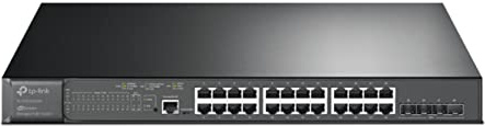 TP-Link Switch gestito JetStream Gigabit a 24 porte e 4 porte 10GE SFP+ L2+ con PoE a 24 porte, budget 384W, gestione cloud centralizzata Omada SDN, monitoraggio intelligente, montabile su rack