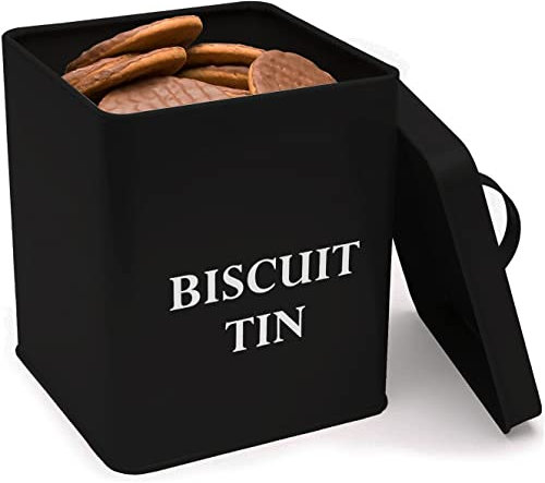 andrew james Biscuit Tin, Metal Vintage Large Biscuit Barrel, Biscuit Jar for Biscuits & Cookies, Snug Fitting Airtight Lid for Fresh Biscuits, Large Biscuit Tins, Large Biscuit Tin 3 Colours (Black)