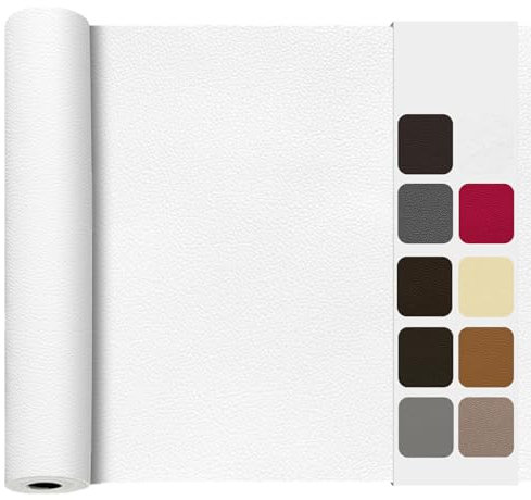 Kunstleder Selbstklebend Leder Reparatur Set, 40 x 160cm Lederflicken Selbstklebend, Kunstleder Reparaturset Leder Patch Kit für Sofa, Bürostuhl, Couch, Kopfteile, Möbel, Autositze, Taschen(Weiß)