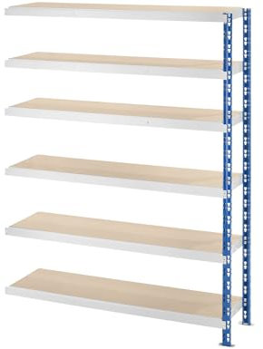 eurokraft | Basic | Großfach-Steckregal | T 400 mm | mit Spanplattenböden | Anbauregal | HxB 1976 x 1525 mm