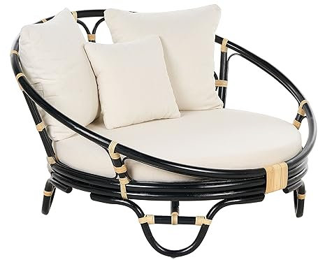 Beliani Garten Sonneninsel Rattan schwarz mit Auflagen beige Loungemöbel Boho Rossano