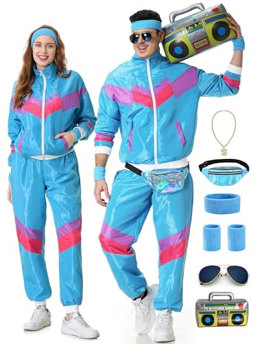 KUKIKUKI 80er 90er Jahre Outfit für Herren und Damen,80s Tracksuit Sportbekleidung, Trainingsanzug Jogginganzug Outfit für 80er Jahre Outfit Herren Kostüm