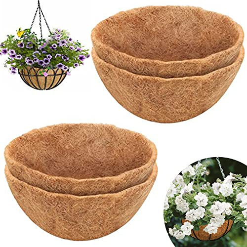 4pcs Round Coco Fiber Hanging Basket Liner - 10 Bowl Coconut Plant Liner for Garden Flower Pots in the Balcony or Garden