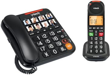 VTech CL6550 téléphone Filaire + téléphone DECT sans Fil,à Grosses Touches,bloqueur d'appels,combiné et Base avec Haut-Parleur,Gros Boutons et Grand écran,Touches de Composition avec Photo