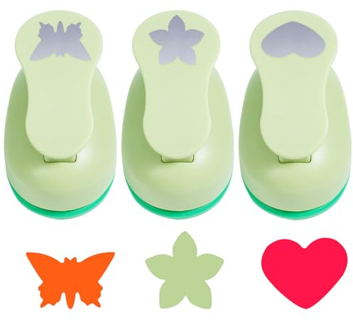 UCEC 3 x motivstansarset, motivhålslag – fjäril, blomblad, hjärta, pappersstansare, barn för gör-det-själv, scrapbooking, gratulationskort, motivstansare barn, stansare jul, motivstorlek: 15 mm