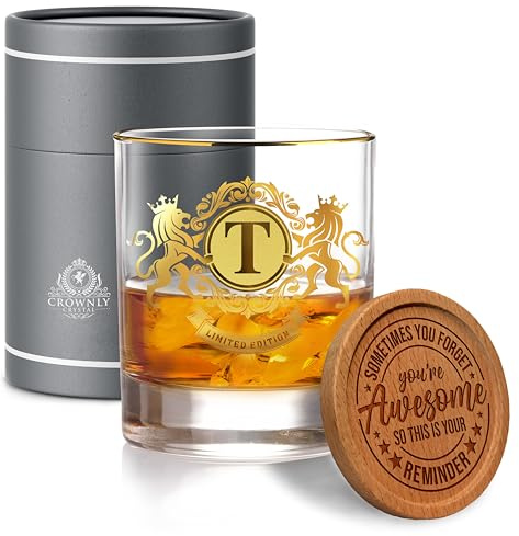 CROWNLY CRYSTAL® Personalisierte Whisky Gläser - Geburtstagsgeschenk Für Männer - Whiskey Geschenke (T)