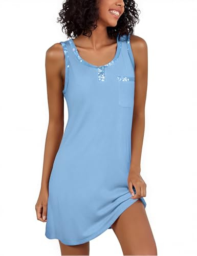 Jahetuul Camicia da Notte Donna, Camicia da Notte Donna Cotone | Senza Maniche con Scollo a V e Spacco sul Fondo, Morbido Abbigliamento da Salotto S-3XL