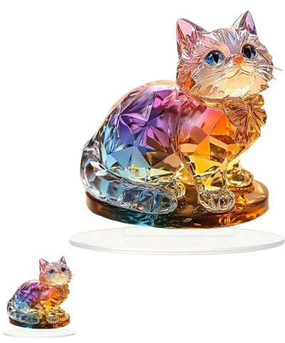 Décoration de Chat 2D en Acrylique Arc-en-Ciel pour Bureau, Salon et Pièce - Idéal pour les Amis, la Famille et les Amoureux des Chats - Cadeau