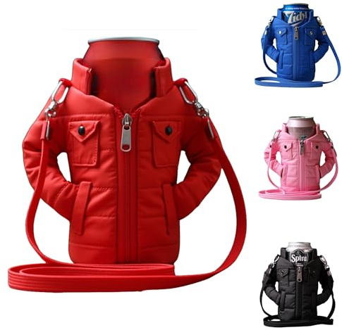 Gadgetime USA - 12oz Insulated Can Cooler Jacket (Red) - Beverage Holder with Detachable Strap - Beer/Soda Carrier - Can Holder with Shoulder Strap - Insulated Sleeve - Funny Gift for Friends & Family