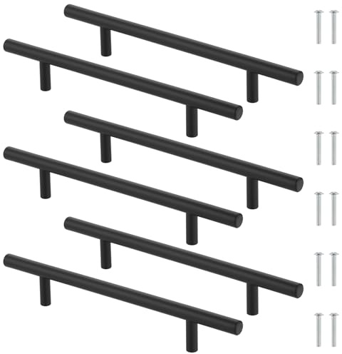 Luxeu Tiradores Armarios, 6 Piezas 128mm Tiradores Cocina Negro, Puxadores Cozinha de Acero Inoxidable, con 12 Tornillos, para Armarios, Cajones, Gabinete