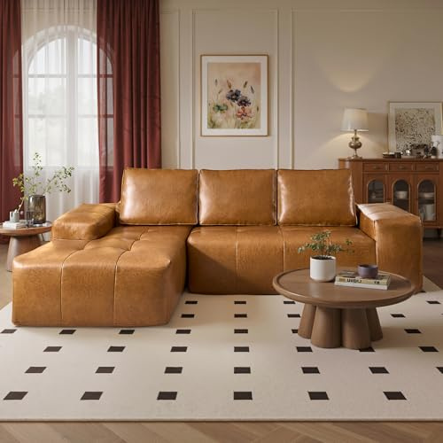ovios 106 Cloud Boneless Couch with L-Shape Chaise,Modern Sectional Modular Sofa with Deep Seat, Upholstered Couches for Living Room Bedroom,No Assembly Required, Brown