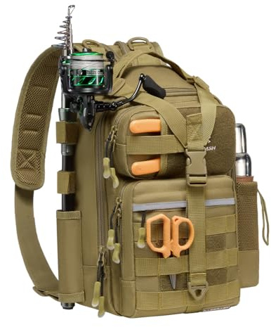 Bassdash Sac à Dos de Pêche Convertible avec Support de Canne à Pêche, Sac de Rangement de Matériel Tactique Ajustable et Résistant à l'eau FP07
