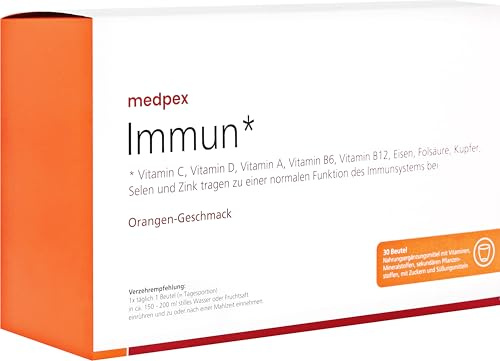 medpex Immun – 30 Beutel – Mit Vitamin C, D, A, Zink, Selen & Eisen – Für das Immunsystem, Energiestoffwechsel & Zellschutz - Nahrungsergänzungsmittel