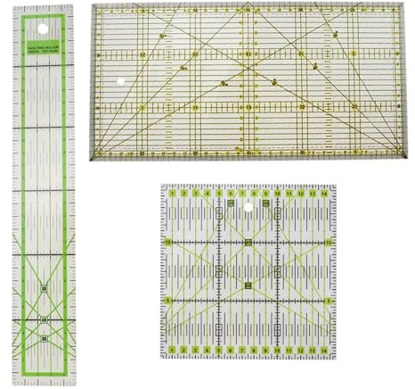 Righello patchwork, 3 pezzi, 15 x 15 cm, 15 x 30 cm, righello patchwork, righello da cucito con indicatori angolari, righello da sartoria a 30/45/60 gradi, accessorio per trapuntare, artigianato