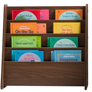 IRIS USA Wide Wooden Magazine Rack, 4-Pocket Periodical Book Sketchbook Stand with Deep Compartments for Living Room Office, Dark Brown