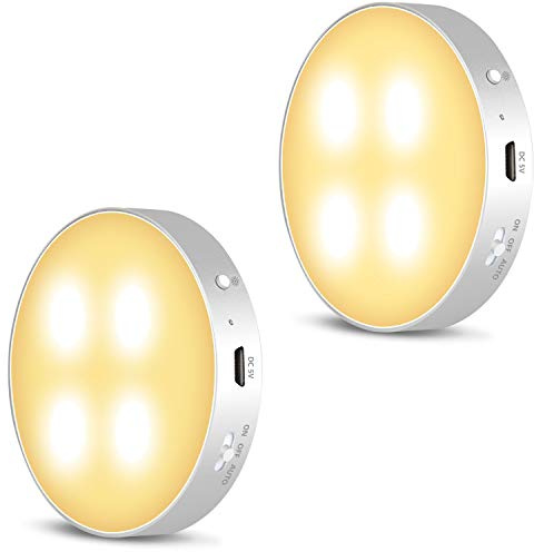 Daffodil LEC022 - Wiederaufladbarer LED Nachtlicht mit Bewegungsmelder innen – Warmweiße helle LED Schrankbeleuchtung mit Akku und 3 Lichtmodi – Lampe Inklusive 3M Magnetbefestigung – 2er Set - silber