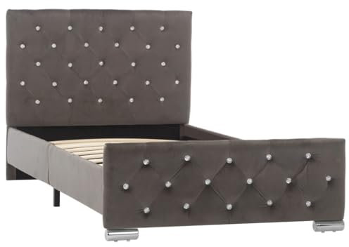 vidaXL Polsterbett Klassisch Bett Einzelbett Stoffbett Ehebett Schlafzimmerbett Bettgestell Bettrahmen Lattenrost Grau Samt 90x200cm