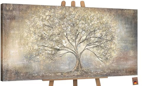 YS-Art Dipinti a mano Albero d'oro Quadri acrilici su tela pronti da appendere paesaggio di tipo astraente con oro 120x60 cm
