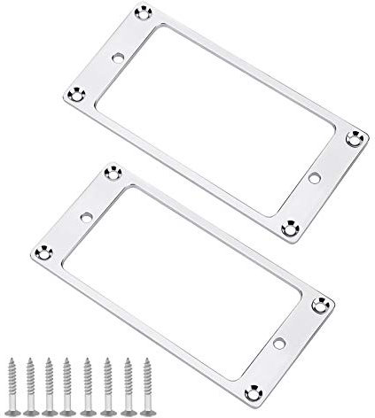 Create idea 2 Stück Silber Humbucker Pickup Befestigungsringe mit Schrauben Beschlägen 92x45,5x2mm Flacher Metall Pickup Abdeckrahmen für Ersatzteile für E-Gitarren