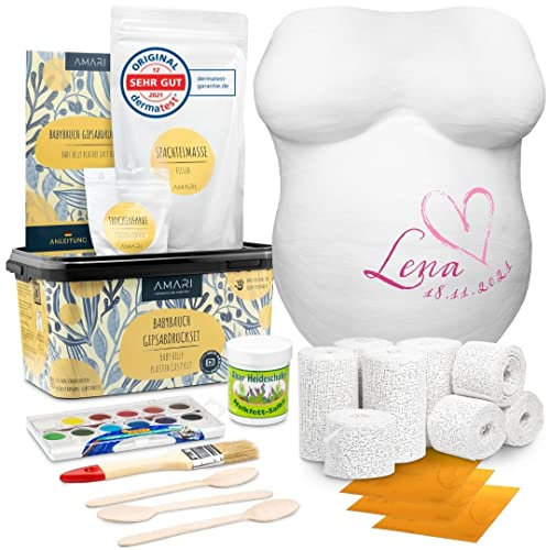 Amari ® Gipsabdruck Babybauch Set - Gipsabdruckset Babybauch - Geschenk werdende Mutter - Gips Babybauch - Babybauch Gipsabdruck
