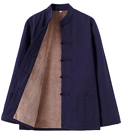 Hiver Coton Tang Costume Hommes Plus Velvet Tai Chi Uniforme Manches Longues Chinese Vêtements Traditionnels Chinois Tops, Hanfu Veste Kung Fu Vêtements Costume D'ar cyan-4XL