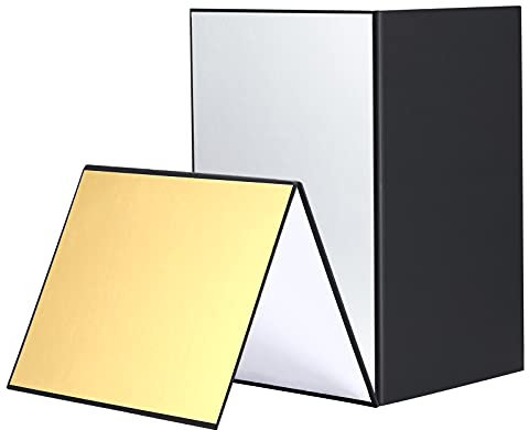 Soonpho Reflector de luz 3 en 1 para fotografía A4 x 2, 21 x 29 cm, accesorio de fotografía para bodegones, joyas, alimentos, fotografía de productos, foto (oro/plata, blanco, negro)