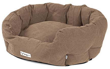 JAMAXX Ovales Hundebett mit Komfort-Füllung, Bezug Waschbar, Vintage Canvas Stoff, Hunde-Korb Körbchen mit Hohen Seitenwänden PDB2087 (M) 85x70, braun