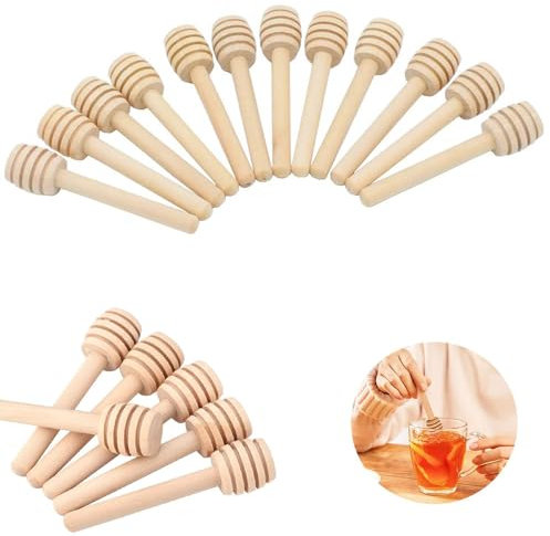 DCQQ 20 Pezzi Miele Bastoncini Cucchiaio Spargimiele Legno Piccoli Cucchiaio di Miele di Legno Honey Dipper Stick per Bomboniere Ringraziamento Matrimonio Battesimo (10cm) (fengmibang10cm)
