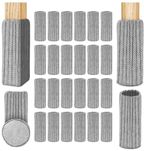 OSDUE Stuhlsocken, 24 Stück Elastisch Möbelsocken Gestrickte, Filz Stuhlbeinkappen, Dicke Unterseite, Antirutsch Pads für Möbel, Tisch, Bodenschutz, Vermeiden Sie Kratzer &Geräusche (Grau)