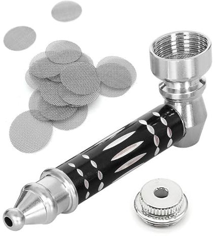 Mini Pfeife aus Metal Zinklegierung in Schwarz, Tragbare Mini Pfeifenhalter mit 20 Edelstahlsiebfiltern, Zerlegbar Metallpfeifen Rauchzubehör Tabak Pfeifen Set als Geschenk für Vater und Freunde
