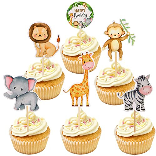 36 Stücke Cupcake Toppers, Cake Toppers Zoo Kuchen Deko Junge Happy Birthday Cake Topper Geburtstag Tortendeko Junge Kuchendeko Tiere Happy Birthday Cake Decoration Muffin Deko Geburtstag