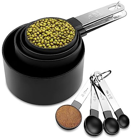 Fousenuk 8 pezzi Cucchiai Dosatori, Misurini Cucina Set con 4 Misurini Cucchiai e 4 Misurino, per Culinaria e Pasticceria, Cucchiai Dosatore con Manico in Acciaio Inox per Misurare Solidi e Liquido