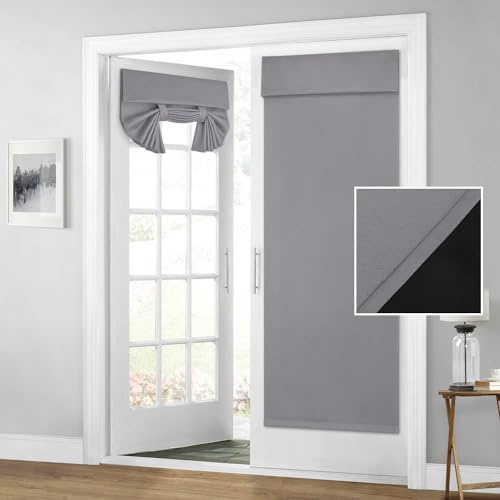 HOMEIDEAS Rideau de porte française 100 % occultant - 66 x 172 cm - Isolation thermique - Pour chambre à coucher (1 panneau, gris clair)