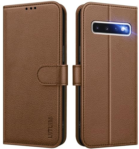 UITUIM Coque pour Samsung Galaxy S10 (Pas pour S10+), Coque Etui Portefeuille Cuir avec Rabat Porte Carte Clapet Magnétique Flip Case Étui Housse de Protection Etui pour Samsung Galaxy S10 4G,Marron