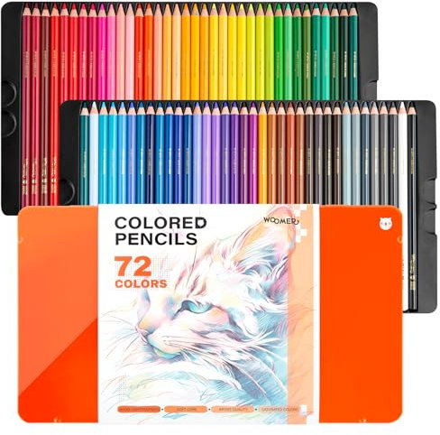 Woomer Colored Pencils for Coloring and Drawing, Premium, Soft Core, Back to School Supplies, 72 Count, Multicolor, with Tin Box Gift for Artists, Beginners & Students