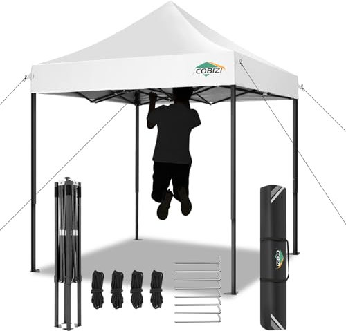 COBIZI Falpavillon 2x2m Wasserdicht Stabil Winterfest Pop Up Pavillon, Ez auf Outdoor Faltbar Gartenzelt, Partyzelt Faltzelt, Einstellbare Höhen, Weiß