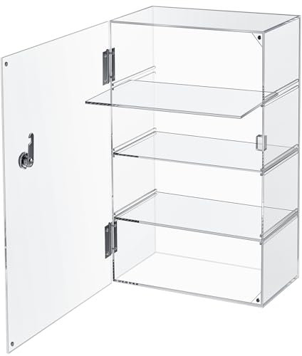 Barydat Acryl-Vitrine mit Schloss, Schlüssel, Arbeitsplatte, Vitrine, Vitrine, multifunktional, sichere Aufbewahrungsbox für Einzelhandel (abnehmbare 4 Etagen, 30 x 15 x 48 cm)