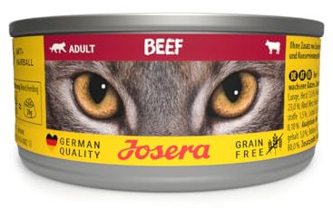 JOSERA Nassfutter Beef (12 x 85 g) | Adult | Premium Katzenfutter nass für ausgewachsene Katzen | Rind | mit Lachsöl | getreidefrei | gegen Harnsteinbildung und Haarballen | Alleinfutter | 12er Pack