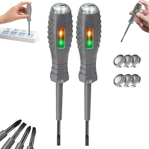 2-in-1 High Torque Strong Magnetic Screwdriver Electricity Detector, High Torque Alloy Dual Light Color Light Measuring Electric Pen, Voltage Detector Pen, Electricity Tester Pen (2pc*Flat-Head)
