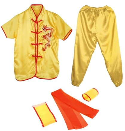 Suammiitstrieadea Kinesisk traditionell Wushu kostym kläder för vuxna barn kvinnor pojkar flickor gul 110, Gul, 140 cm, 34