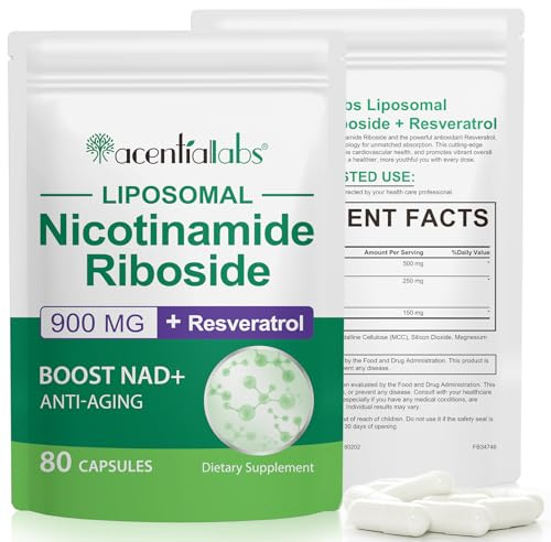 Liposomal NAD+ Supplement with Resveratrol, 900mg NAD Supplements, NAD Plus Boosting 80 Capsules, High Absorption, Nicotinamide Riboside Resveratrol Supplement Support Cellular Repair & Healthy Aging