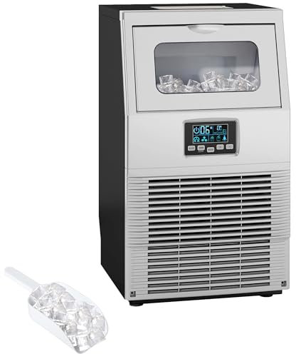 HOMCOM Commercial Ice Maker Machine, Freestanding Industrial Ice Cube Maker with Digital Control, Ice Scoop, Self-cleaning, 4kg Ice Storage, 30kg/24 Hours for Home, Office, Bar, Restaurant, Silver