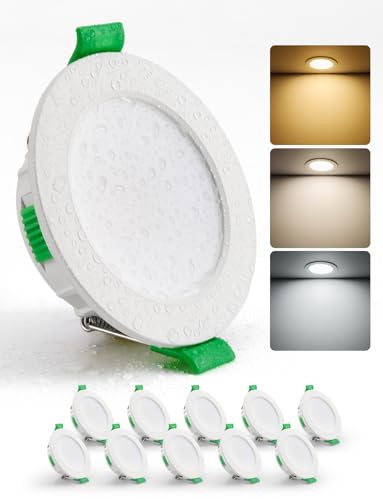 HOMEOW Faretti LED da Incasso per Cartongesso 4W, Diametro Foro 55-68mm, 29mm Ultrasottili, IP44 Faretti Led Soffitto, Regolabile Calda 2700K, Neutro 4000K e Freddo 6000K, Non Dimmerabili, Set di 10