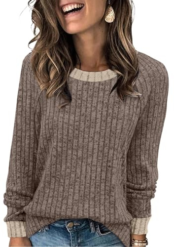Plus Size Spring Clothes for Women 2026 Blouses Teacher Fall Fashion Shirts for Women Loose Fit Casual Maternity Tops Trendy Crewneck Knit Tunic Oversized Sweaters To Wear with Leggings Khaki 2XL