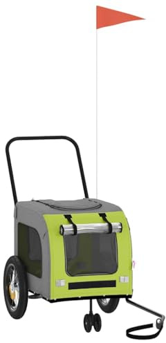 vidaXL Rimorchio per Bicicletta per Animali Domestici Verde e Grigio, Giardino e Terrazza, Trasportino per Cani Moderno, Trasporto per Animali con Ruote, Accessorio da Viaggio Pratico