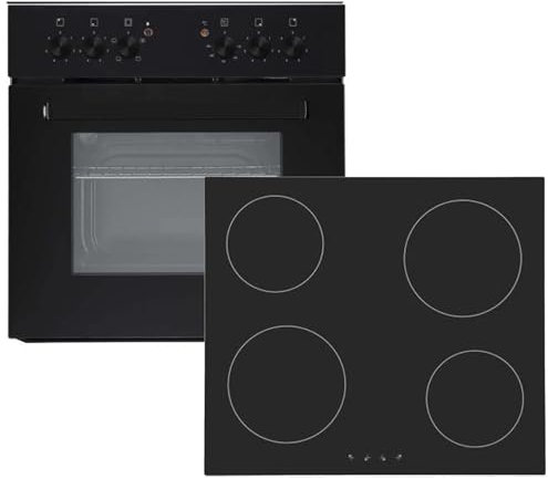 PKM Einbauherd Set Backofen schwarz Glaskeramikkochfeld rahmenlos
