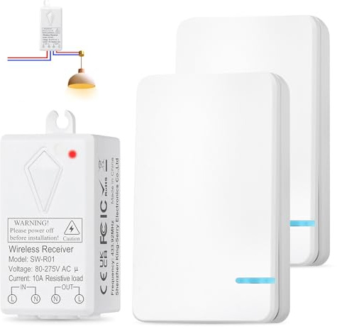 Interruttore a radiofrequenza 230v, set di interruttori luce wireless, interruttore radio per luce, kit di ricevitore senza fili per lampada da interno/esterno 1000w