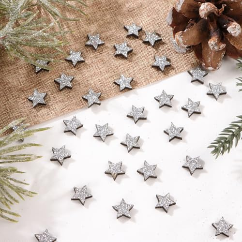 150pz Coriandoli Stelle Aregnto Legno Scintillanti Confetti Stella Brillanti Natalizi Decorazione Tavolo Natale Compleanno Matrimonio Anniversario (Argento)