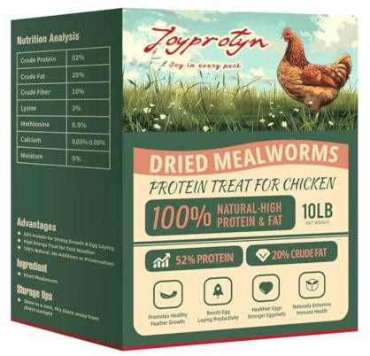Joyprotyn 10LB Premium Non-GMO Dried Mealworms - High-Protein Natural Feed & Chicken Treats for Chickens, Ducks, Wild Birds, Quails & Reptiles - Support Egg Production & Feather Growth