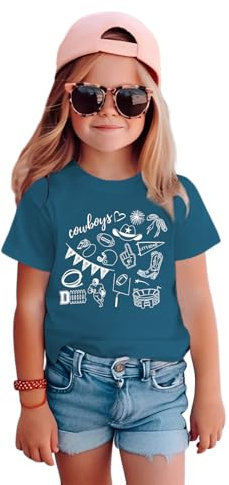 Football Shirts for Toddler Boy Girl Cowboy Game Day T-Shirt Kids Football Team Fans Tee Cute Doodle Short Sleeve Tops(Blue,2-3T(90))